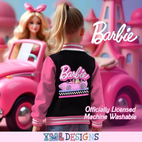 Barbie Girls Varsity Button-Up Bomber Jacket - Fashion Fleece Jacket with Convertible Car Design for Kids in Saudi Arabia