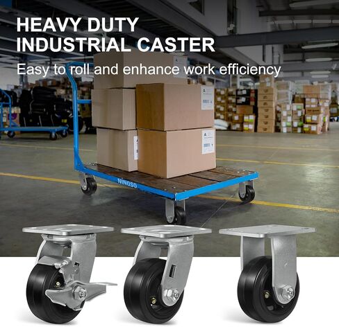 Heavy Duty Caster Wheels, 5" Industrial Casters with Load 800lbs Capacity, Wheels for Trash/Garbage Can,Toolbox,Dolly (5 INCH, 1 Pack Brake) in Kuwait