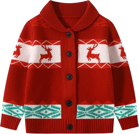 Kids Boys Girls Christmas Cardigans Ugly Xmas Sweaters Reindeer Snowflake Shawl Collar Knitted Cardigan Sweater in Saudi Arabia