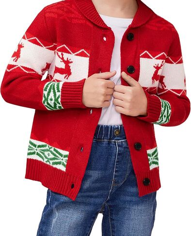 Kids Boys Girls Christmas Cardigans Ugly Xmas Sweaters Reindeer Snowflake Shawl Collar Knitted Cardigan Sweater in Saudi Arabia