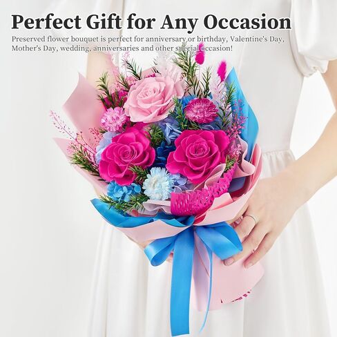 باقة الزهور المحفوظة ، الأزهار إلى الأبد ، هدايا أعياد الميلاد للنساء ، الأم ، الزوجة ، زهور عيد الأم للأم (الوردي الساخن) in Kuwait