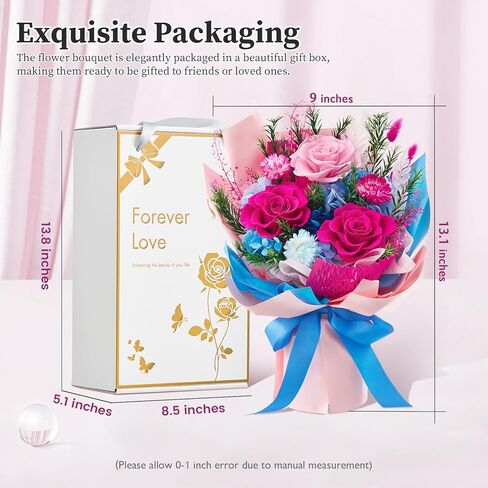 باقة الزهور المحفوظة ، الأزهار إلى الأبد ، هدايا أعياد الميلاد للنساء ، الأم ، الزوجة ، زهور عيد الأم للأم (الوردي الساخن) in Kuwait
