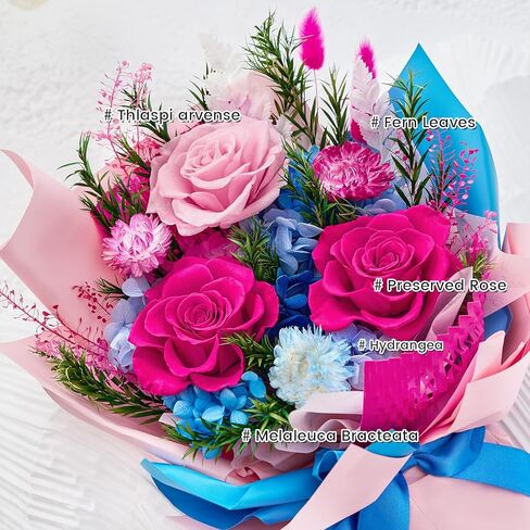 باقة الزهور المحفوظة ، الأزهار إلى الأبد ، هدايا أعياد الميلاد للنساء ، الأم ، الزوجة ، زهور عيد الأم للأم (الوردي الساخن) in Kuwait