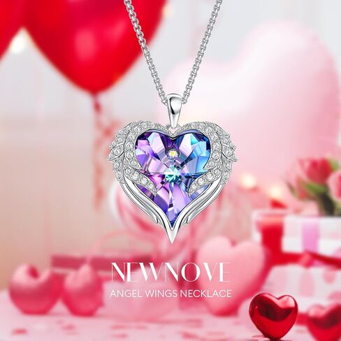 NEWNOVE Preserved Real Purple Rose with Angle Wings Necklace, Mothers Day Flowers Gifts for Mom Grandma Wife Girlfriend, I Love You Gifts for Her, Anniversary or Birthday Gifts for Women in Saudi Arabia