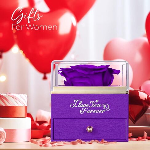 NEWNOVE Preserved Real Purple Rose with Angle Wings Necklace, Mothers Day Flowers Gifts for Mom Grandma Wife Girlfriend, I Love You Gifts for Her, Anniversary or Birthday Gifts for Women in Saudi Arabia