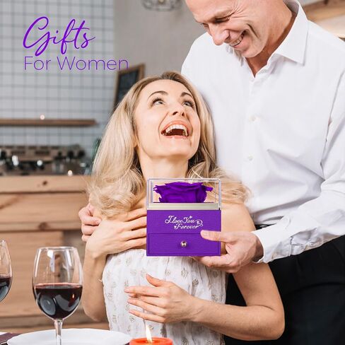 NEWNOVE Preserved Real Purple Rose with Angle Wings Necklace, Mothers Day Flowers Gifts for Mom Grandma Wife Girlfriend, I Love You Gifts for Her, Anniversary or Birthday Gifts for Women in Saudi Arabia