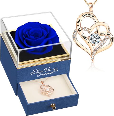 WILDLOVE Forever Real Rose with Heart Necklace, Preserved Flowers Gifts for Mom, Wife and Girlfriend on Christmas, Mother's Day, Birthday for Women in Kuwait