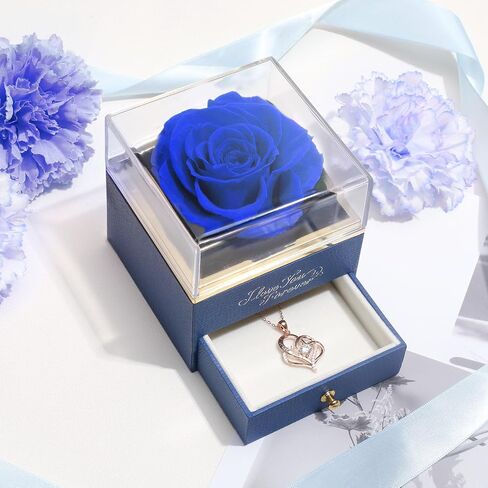 WILDLOVE Forever Real Rose with Heart Necklace, Preserved Flowers Gifts for Mom, Wife and Girlfriend on Christmas, Mother's Day, Birthday for Women in Kuwait