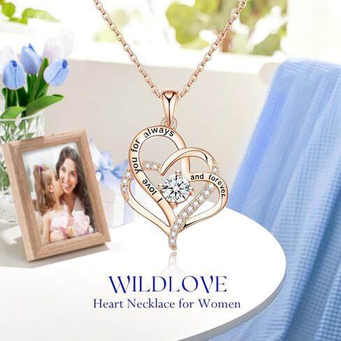 WILDLOVE Forever Real Rose with Heart Necklace, Preserved Flowers Gifts for Mom, Wife and Girlfriend on Christmas, Mother's Day, Birthday for Women in Kuwait