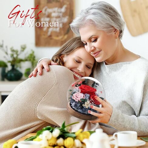 Mothers Day Birthday Gifts for Mom Women Preserved Flowers in Glass Dome Forever Fresh Flowers for Delivery Prime Long-Lasting Eternal Roses Gifts for Grandma Sister Daughter Wife Her Purple in Kuwait