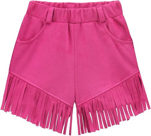 Noomelfish Kids Faux Suede Fringe Shorts Tassel Cowgirl Outfits with Pockets (5-12 Years) in Kuwait