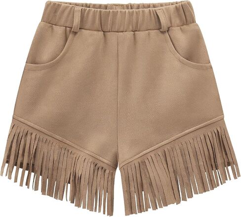 Noomelfish Kids Faux Suede Fringe Shorts Tassel Cowgirl Outfits with Pockets (5-12 Years) in Kuwait