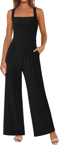 PRETTYGARDEN Summer Sleeveless Jumpsuits for Women Dressy Square Neck Wide Leg Pants Knitted One Piece Rompers with Pockets in Saudi Arabia