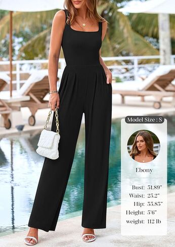 PRETTYGARDEN Summer Sleeveless Jumpsuits for Women Dressy Square Neck Wide Leg Pants Knitted One Piece Rompers with Pockets in Saudi Arabia