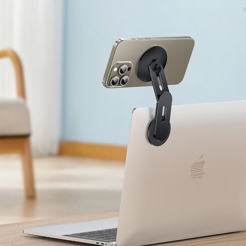 حامل هاتف الكمبيوتر المحمول ، حامل الهاتف المغناطيسي 15 واط ، شاحن لاسلكي سريع سريع لـ Magsafe لـ iPhone 16/15/14/13/12 وجميع الهواتف لـ Tesla ، حامل جانب الكمبيوتر القابل للتعديل 180 درجة (Silver) in Kuwait