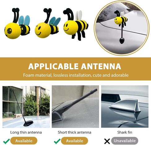 Bee Car Antenna Topper, Happy Smiley Bee Antenna Ball Funny Automotive Roof Decoration, Cute Bumble Bee Aerial Ball Toppers Lovely Auto Accessory for Most Vehicles (White) in Kuwait
