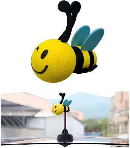 Bee Car Antenna Topper, Happy Smiley Bee Antenna Ball Funny Automotive Roof Decoration, Cute Bumble Bee Aerial Ball Toppers Lovely Auto Accessory for Most Vehicles (White) in Kuwait