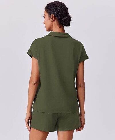 PINSPARK 2 Piece Sets for Women Summer Lounge Sets Short Sleeve Sweatsuit V-neck Tops and Drawstring Shorts Outfits Tracksuit in Saudi Arabia