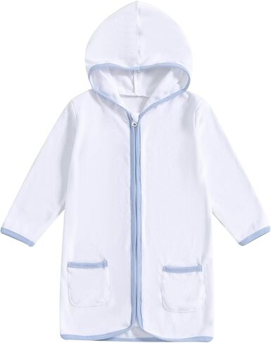 Girls Boys Terry Cloth Swim Cover Up Zip Up Long Sleeve Hooded Bathing Suit Coverup Beach Pool Robe Cover-Up Kimono in Saudi Arabia