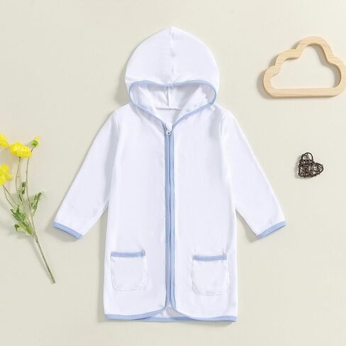 Girls Boys Terry Cloth Swim Cover Up Zip Up Long Sleeve Hooded Bathing Suit Coverup Beach Pool Robe Cover-Up Kimono in Saudi Arabia