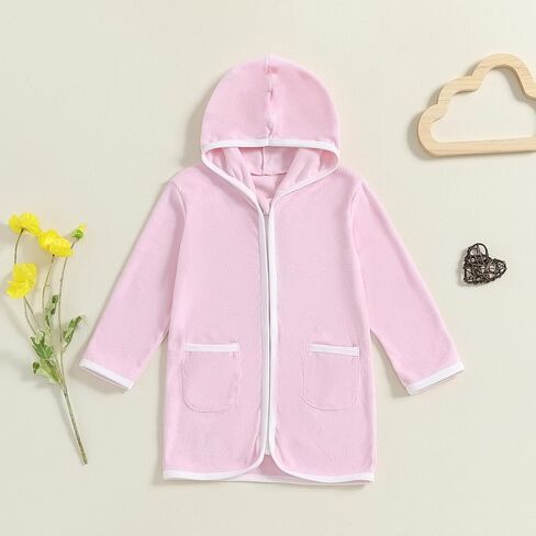 Girls Boys Terry Cloth Swim Cover Up Zip Up Long Sleeve Hooded Bathing Suit Coverup Beach Pool Robe Cover-Up Kimono in Saudi Arabia
