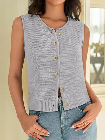 Yousify Womens Sweater Vest 2025 Summer Trendy Sleeveless Knit Button Down Tank Tops Casual Cardigan in Saudi Arabia