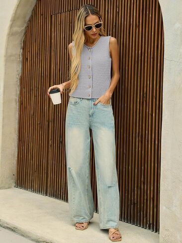 Yousify Womens Sweater Vest 2025 Summer Trendy Sleeveless Knit Button Down Tank Tops Casual Cardigan in Saudi Arabia