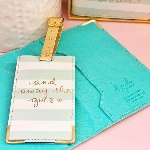 Eccolo Travel Passport Cover Holder ومجموعة علامة الأمتعة ، حامل البطاقة وجوازات السفر للنساء ، هدايا معبأة ، "كانت هذه الفتاة رؤية العالم" (Mint ، 5.5 × 4 بوصة) in Kuwait