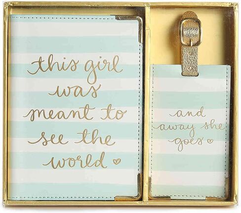Eccolo Travel Passport Cover Holder ومجموعة علامة الأمتعة ، حامل البطاقة وجوازات السفر للنساء ، هدايا معبأة ، "كانت هذه الفتاة رؤية العالم" (Mint ، 5.5 × 4 بوصة) in Kuwait