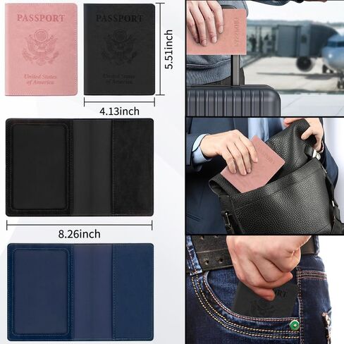 2 Pack Passport Holder for Travel, Passport Cover for Women Men, Leather Passport Holder Book Cover Case Bag Wallet Travel Document Holder Cruise Ship Study Abroad Essentials Must Haves(Black+Rose) in Kuwait