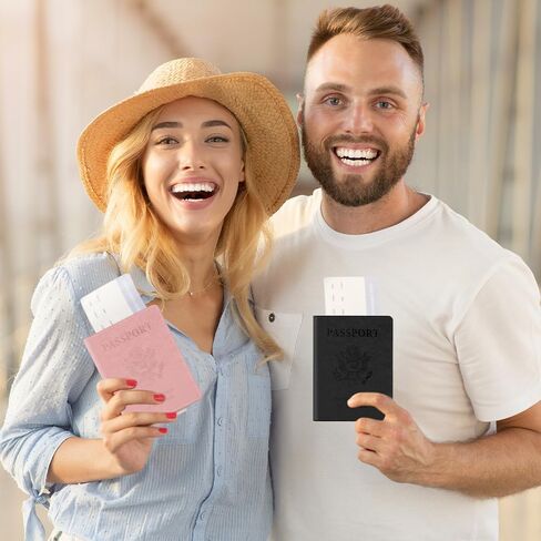 2 Pack Passport Holder for Travel, Passport Cover for Women Men, Leather Passport Holder Book Cover Case Bag Wallet Travel Document Holder Cruise Ship Study Abroad Essentials Must Haves(Black+Rose) in Kuwait