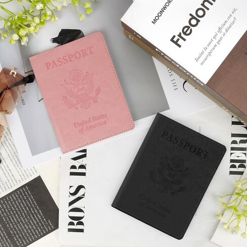 2 Pack Passport Holder for Travel, Passport Cover for Women Men, Leather Passport Holder Book Cover Case Bag Wallet Travel Document Holder Cruise Ship Study Abroad Essentials Must Haves(Black+Rose) in Kuwait