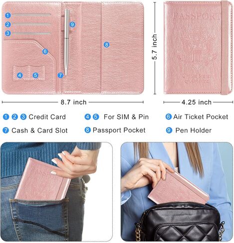 ACdream RFID Blocking Passport Holder Travel Wallet - Premium PU Leather Cover Passport Book with Card Holder, Pen Slot, Keep Organization, and Travel Essentials for Women and Men in Saudi Arabia