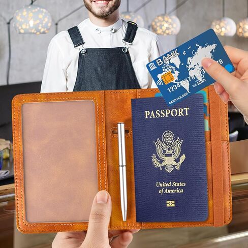 ACdream RFID Blocking Passport Holder Travel Wallet - Premium PU Leather Cover Passport Book with Card Holder, Pen Slot, Keep Organization, and Travel Essentials for Women and Men in Saudi Arabia