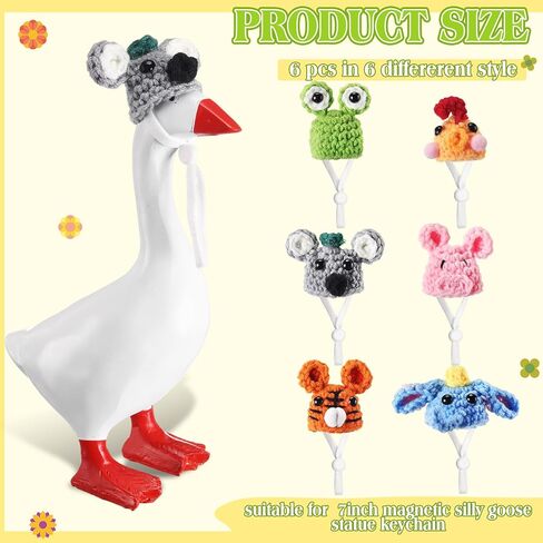 Geyoga 6 Pcs Mini Knitted Hats 7 Inch Goose Outfits Hat with Adjustable Strap Mini Porch Goose Headwear for Statue Key Holder in Kuwait