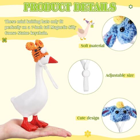 Geyoga 6 Pcs Mini Knitted Hats 7 Inch Goose Outfits Hat with Adjustable Strap Mini Porch Goose Headwear for Statue Key Holder in Kuwait