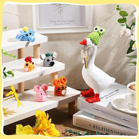 Geyoga 6 Pcs Mini Knitted Hats 7 Inch Goose Outfits Hat with Adjustable Strap Mini Porch Goose Headwear for Statue Key Holder in Kuwait