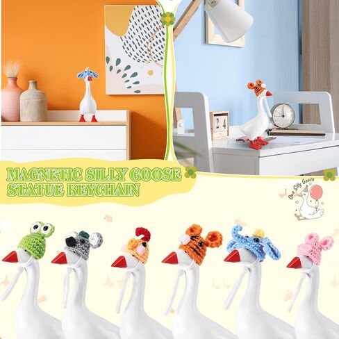 Geyoga 6 Pcs Mini Knitted Hats 7 Inch Goose Outfits Hat with Adjustable Strap Mini Porch Goose Headwear for Statue Key Holder in Kuwait