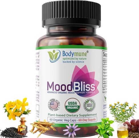 ملحق دعم مزاج مزاجية مزاجية ، Superfood Organic Organic من الولايات المتحدة الأمريكية للتخفيف من الإجهاد ، العقل الهادئ والجسم مع نبتة Rhodiola Ashwagandha Valerian وأكثر من 60 CT in Kuwait