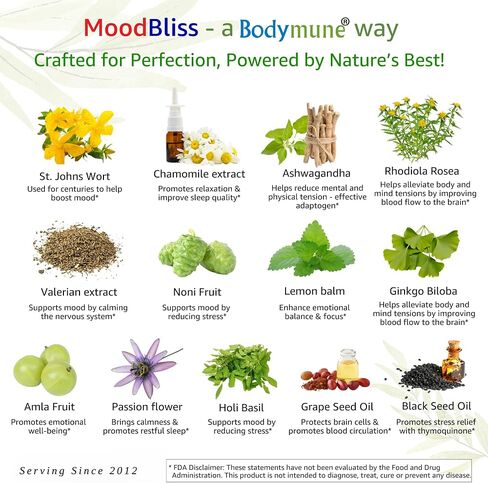 ملحق دعم مزاج مزاجية مزاجية ، Superfood Organic Organic من الولايات المتحدة الأمريكية للتخفيف من الإجهاد ، العقل الهادئ والجسم مع نبتة Rhodiola Ashwagandha Valerian وأكثر من 60 CT in Kuwait