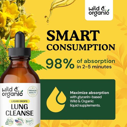 Wild & Organic Lung Cleanse Detox Tincture - Mullein Drops for Lungs - Herbal Mullein Extract Supplement - Vegan, Alcohol-Free Drops - 4 fl oz in Saudi Arabia