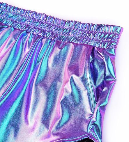 Mirawise Women's Metallic Shorts Summer Yoga Hot Shiny Sparkly Outfit Short Pants with Sunglasses in Saudi Arabia