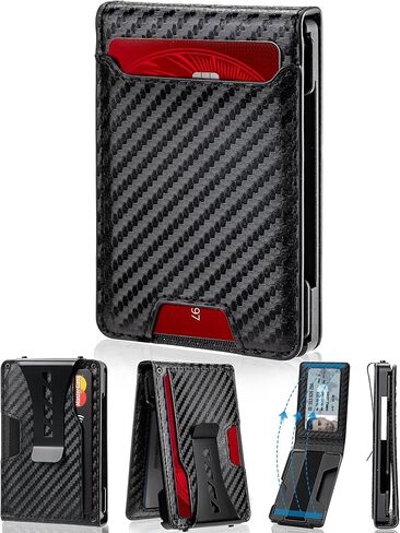 AirTag Wallet for Men, RFID Blocking Slim Mens Wallet with Money Clip, Minimalist Credit Card Holder for Apple Air Tag, Pop Up Card,9-11Cards Capacity | ID Window | Cash Slot | Gift Box（Black） in Kuwait