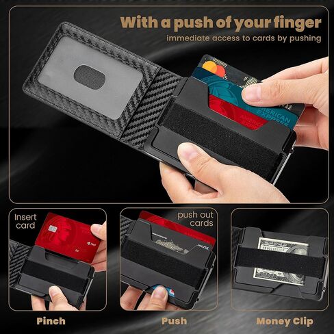 AirTag Wallet for Men, RFID Blocking Slim Mens Wallet with Money Clip, Minimalist Credit Card Holder for Apple Air Tag, Pop Up Card,9-11Cards Capacity | ID Window | Cash Slot | Gift Box（Black） in Kuwait