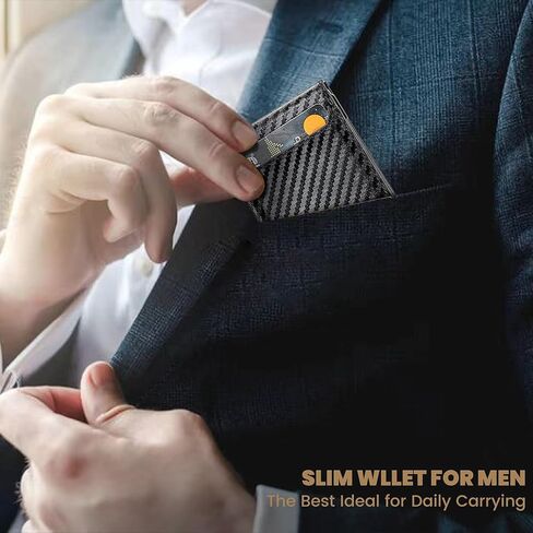 AirTag Wallet for Men, RFID Blocking Slim Mens Wallet with Money Clip, Minimalist Credit Card Holder for Apple Air Tag, Pop Up Card,9-11Cards Capacity | ID Window | Cash Slot | Gift Box（Black） in Kuwait