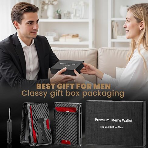 AirTag Wallet for Men, RFID Blocking Slim Mens Wallet with Money Clip, Minimalist Credit Card Holder for Apple Air Tag, Pop Up Card,9-11Cards Capacity | ID Window | Cash Slot | Gift Box（Black） in Kuwait