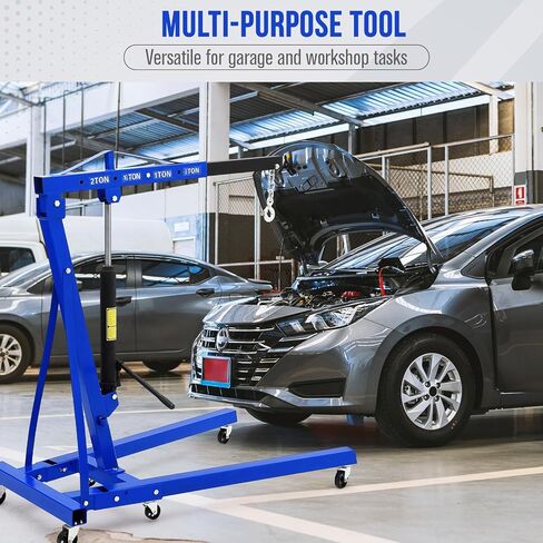2 Ton Engine Hoist, 4400 LBS Heavy Duty Folding Hydraulic Cherry Picker Engine Crane with 6 Swivel Casters & Telescopic Boom Hitch for Garage, Workshop, Factory, Ports & Warehouses in Saudi Arabia