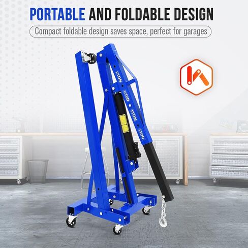 2 Ton Engine Hoist, 4400 LBS Heavy Duty Folding Hydraulic Cherry Picker Engine Crane with 6 Swivel Casters & Telescopic Boom Hitch for Garage, Workshop, Factory, Ports & Warehouses in Saudi Arabia