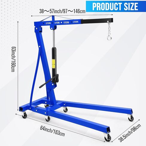 2 Ton Engine Hoist, 4400 LBS Heavy Duty Folding Hydraulic Cherry Picker Engine Crane with 6 Swivel Casters & Telescopic Boom Hitch for Garage, Workshop, Factory, Ports & Warehouses in Saudi Arabia
