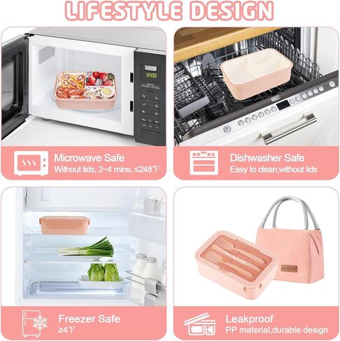 Bento Lunch Box for Kids, Lunch Box Leak-proof for Girls Boys Adults Teens School, Lunch Containers Durable with Lunch Bag, Cup, Spoon, Forks, Dishcloth (Pink Set) in Saudi Arabia